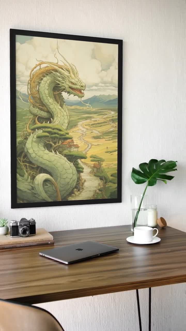 Ancient Chinese Dragon Print | Japanese Moebius Print | Asian Home