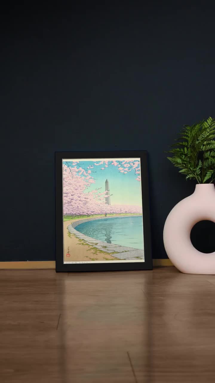 川瀬巴水ワシントン記念塔浮世絵：ポトマック川の桜 - Etsy 日本