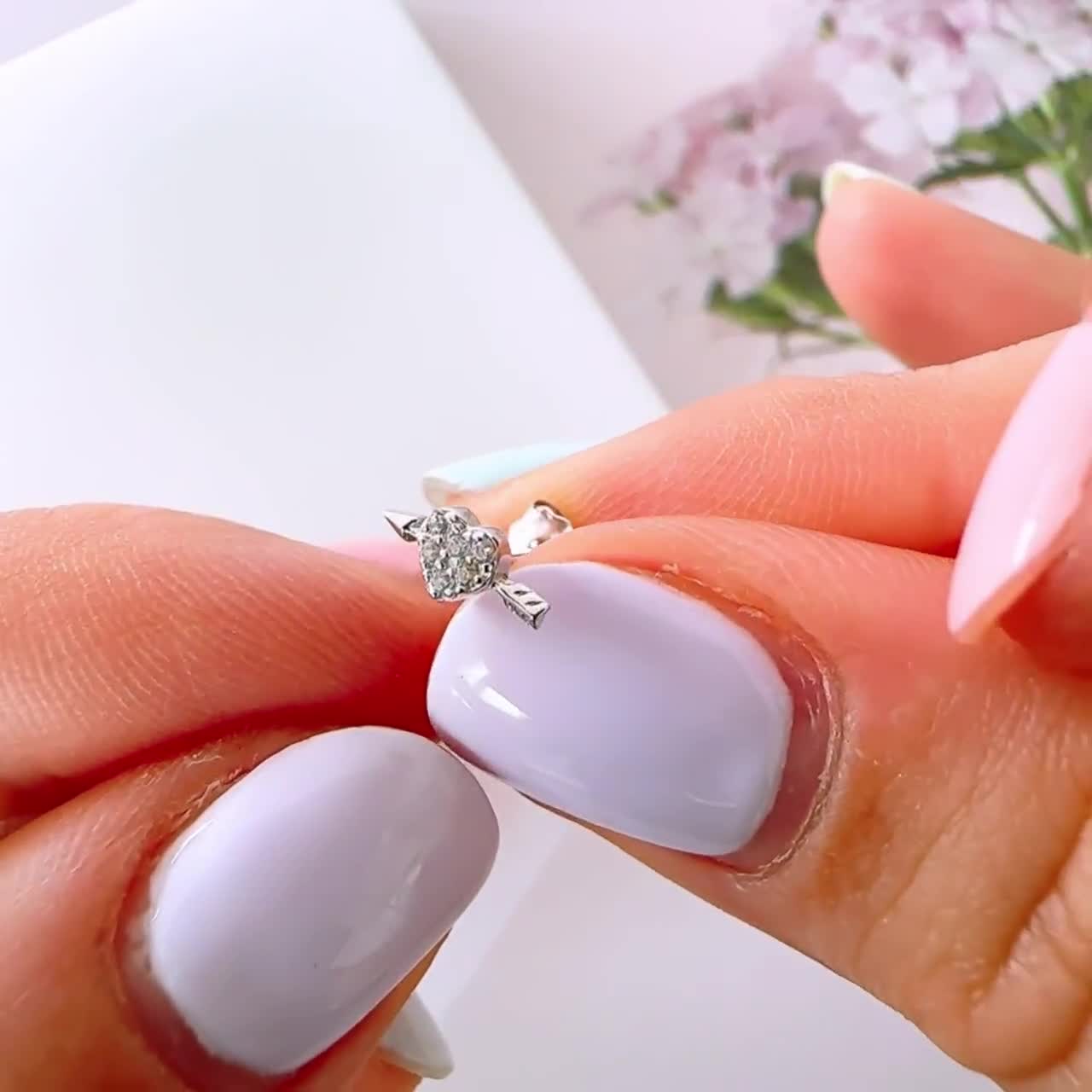 Teeny Tiny Cz Heart Arrow Stud Earrings for Women and Girls