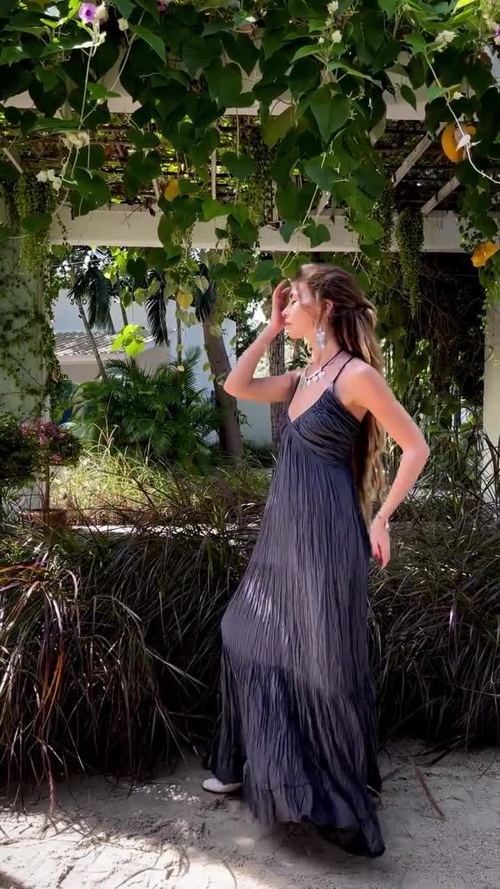 Natalie Black Maxi Boho Dress Festival Gypsy Smock Back Raw
