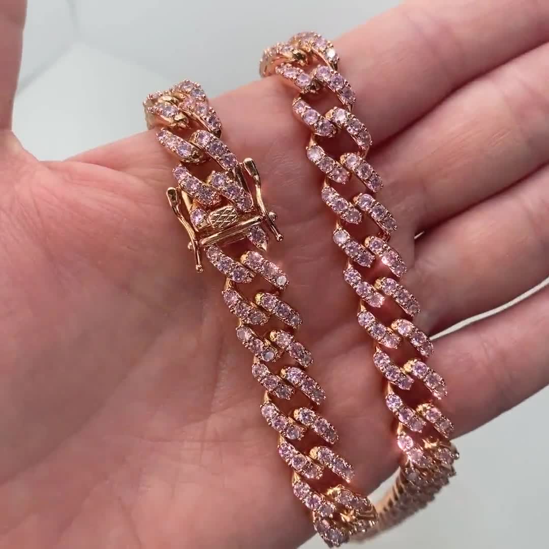 Paperclip Chain Bracelet Gold Plated Iced Simulated CZ 10MM or