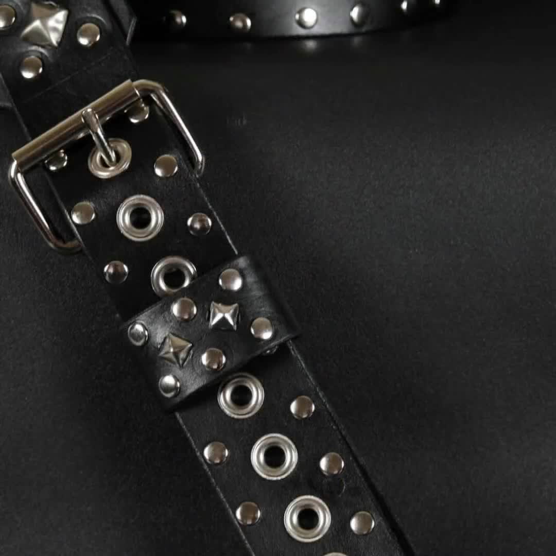 Heavy Metal Studded Leather Guitar Strap. Handmade. 2.5 inches Wide. BLACK