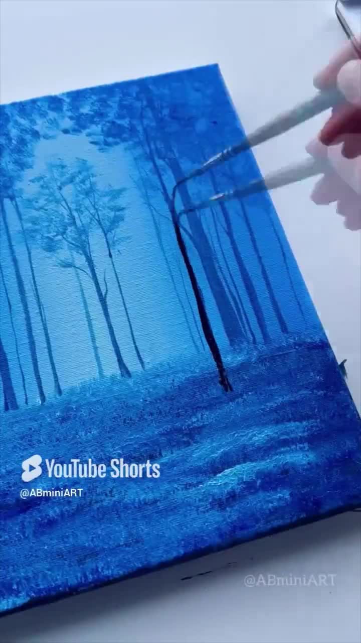 Mystic Blue Forest Glow – Original Acrylic Painting, 8×10 Inch on
