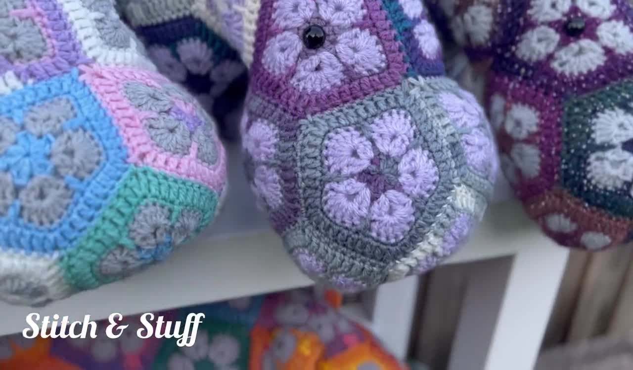 Handmade crochet rainbow hippo hippopotamus African flower hippo soft toy