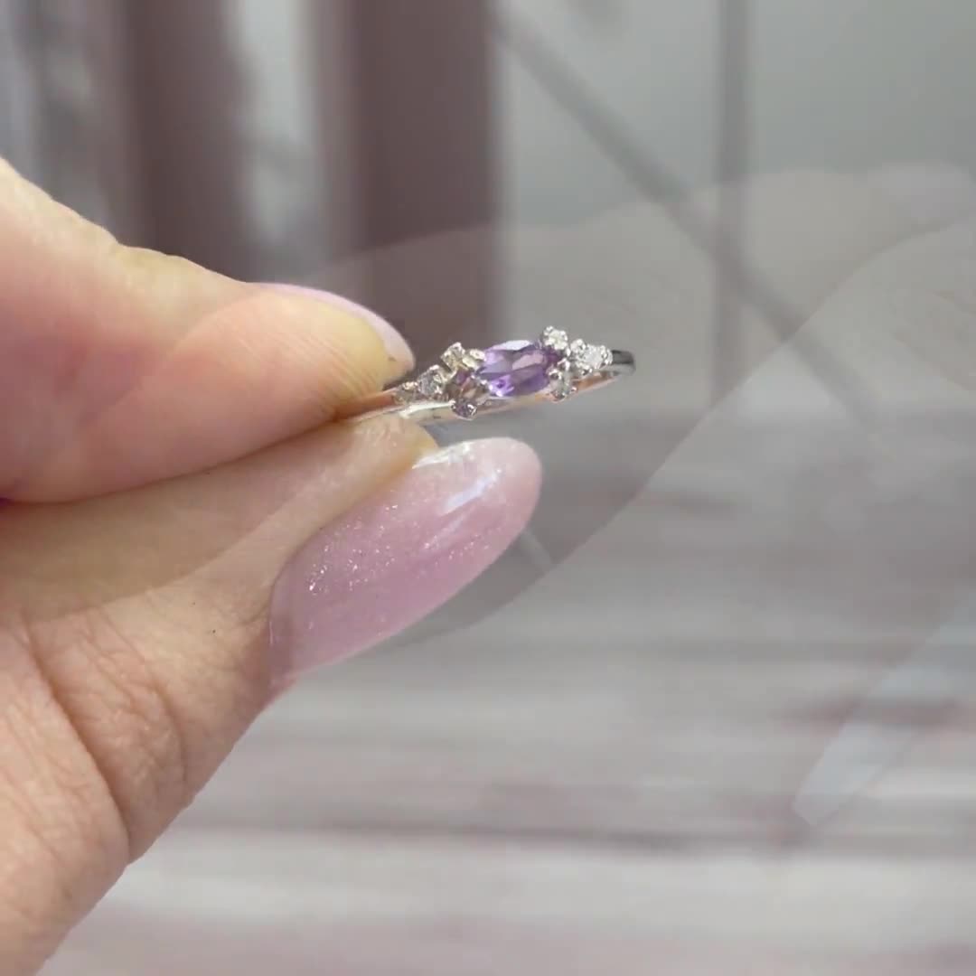 Marquise Amethyst Vintage Ring - 925 Sterling Silver Spiral Side Boho Chic Jewelry For Women (US Size 5-9) - View #10