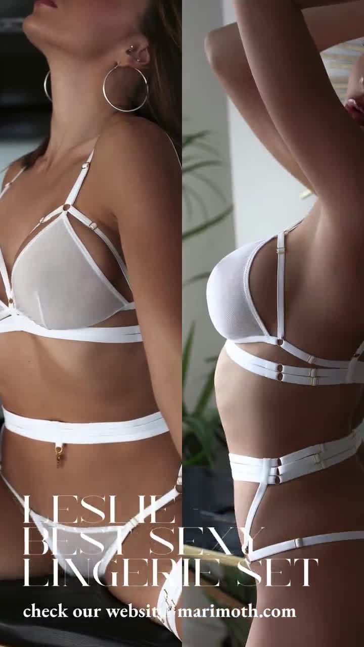 Leslie and kousenbanden sexy pure lingerie set in witte kleur afbeelding