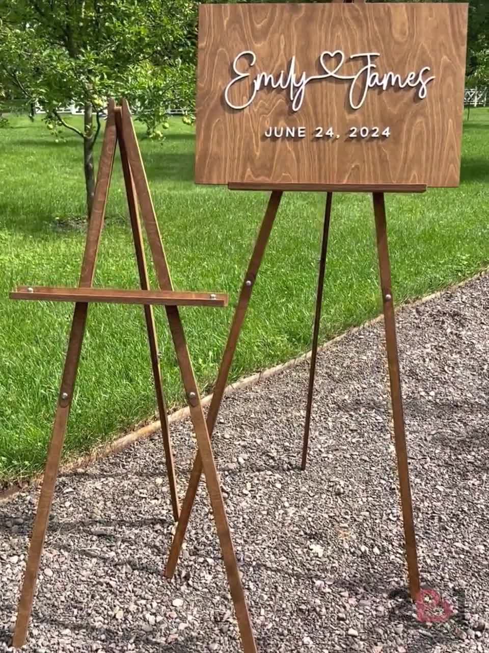 Wood Easel Stand for Wedding Sign, Picture Photo Display Easel Stand, Wood  Floor Easel With Adjustable Shelf, Boho Rustic Sign Stand 