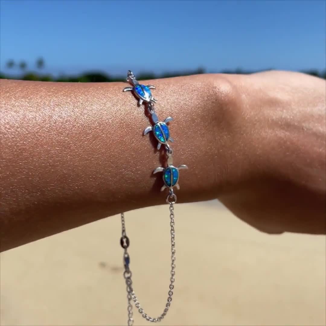 Bracciale Regolabile Con Tartaruga Marina In Argento 925 E Opale – Gioiello Significativo, Idea Regalo Per Donna