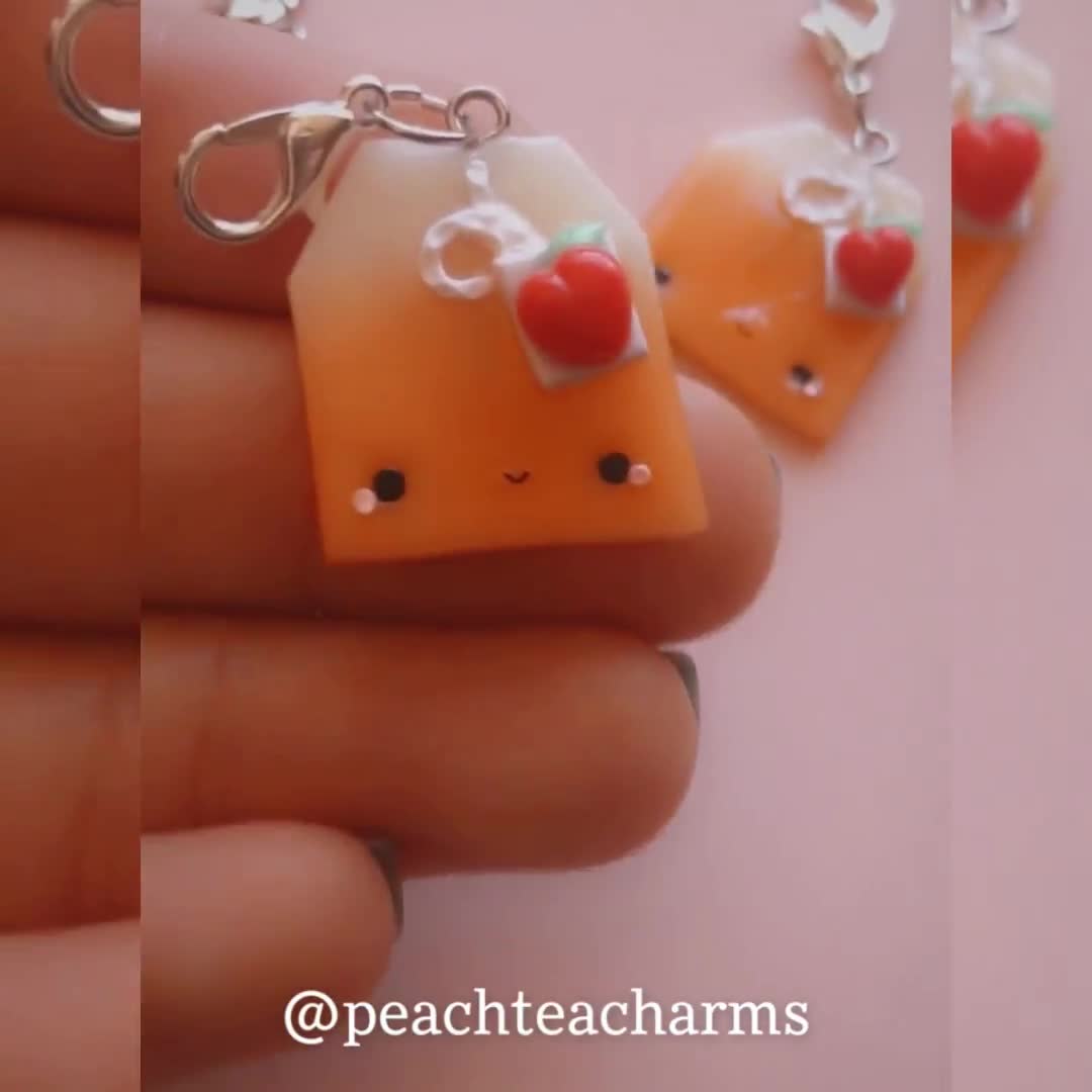 Peach Tea Bag Charm Polymer Clay Kawaii Cute Planner Charm Zipper Pull  Stitch Marker Progress Keeper 