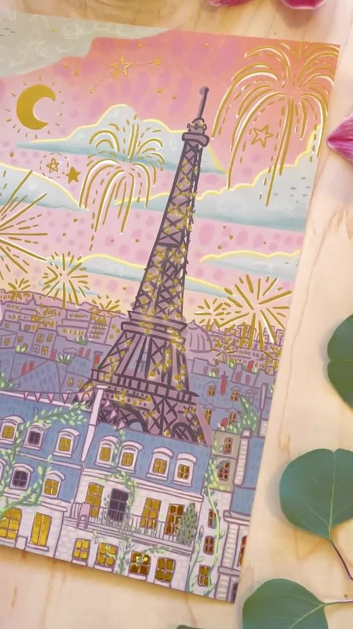 Eiffelturm 11x14 Art Print - Paris Fantasy Kollektion - Wand Dekor Kunst Frankreich verträumt Wohnkultur Goldfolie Dänemark danish Pastell video poster