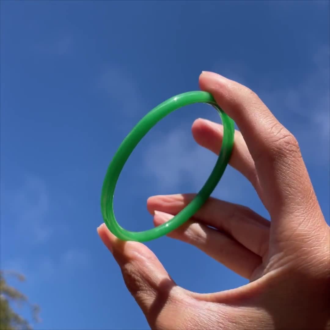 Thin Dark Green Jade Bangles / Round, Smooth, High Quality