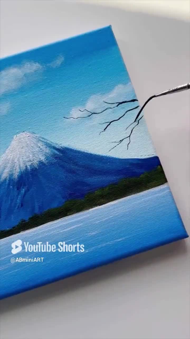Mt. Fuji Acrylic Painting: Japanese Cherry Blossom Landscape Art