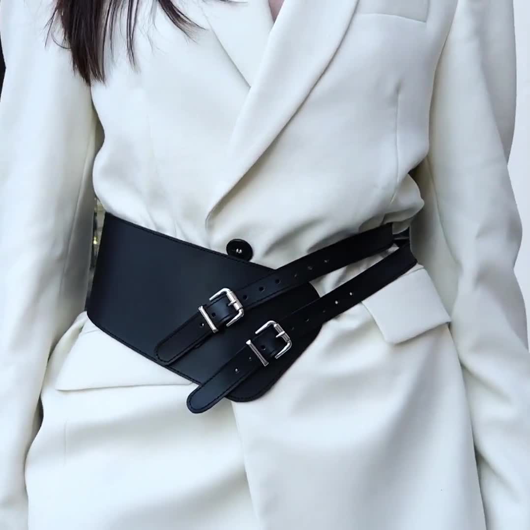 Double Buckle Belt,leather Wide Waist Belt,under Bust Corset Belt