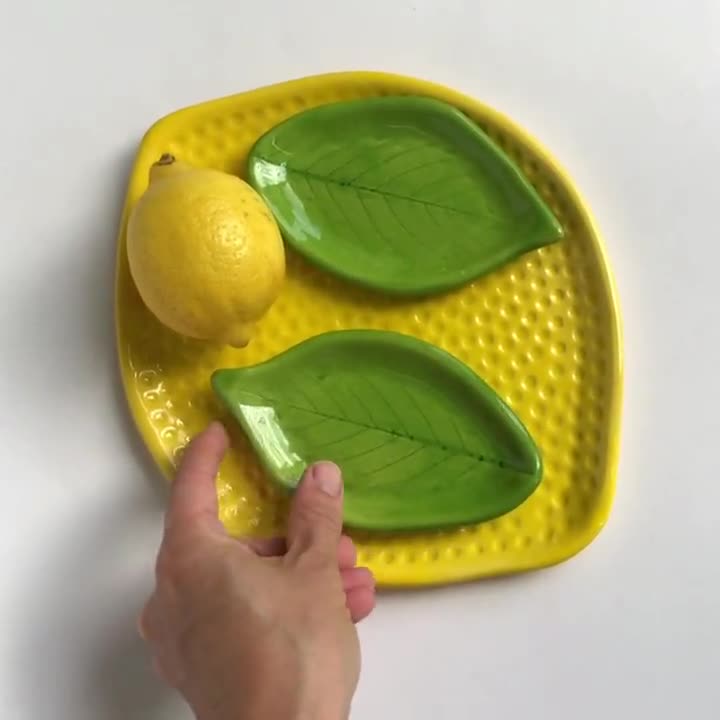 Lemon Ceramic Platter with Leaf Dish, Handmade Serving Platter Set, Unique  Kitchen Ware, Citrus Fruit Gift for Kitchen, Housewarming Gift