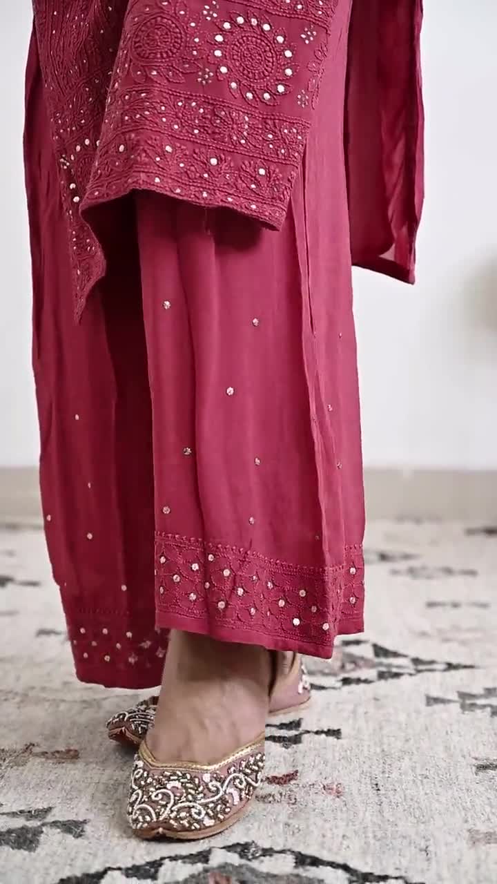 Rubina Dilaik Chikankari Kurta Bollywood Designer Wear Dress Lucknow Chikankari  Kurta Hand Embroidered Womens Clothing Salwaar Kameez Set -  Hong Kong
