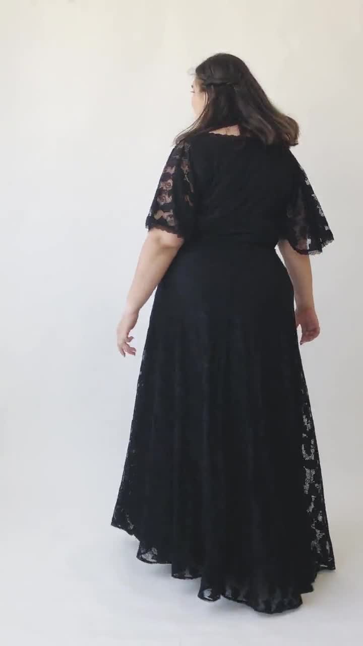 Black lace romantic dress with butterfly sleeves #1343