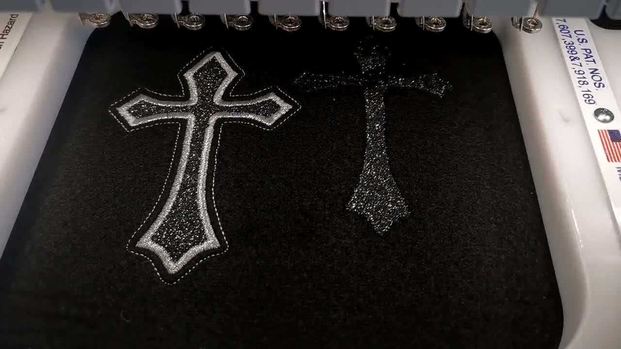 4 Metallic Silver Black Gothic Crucifix Cross Iron on Patch 