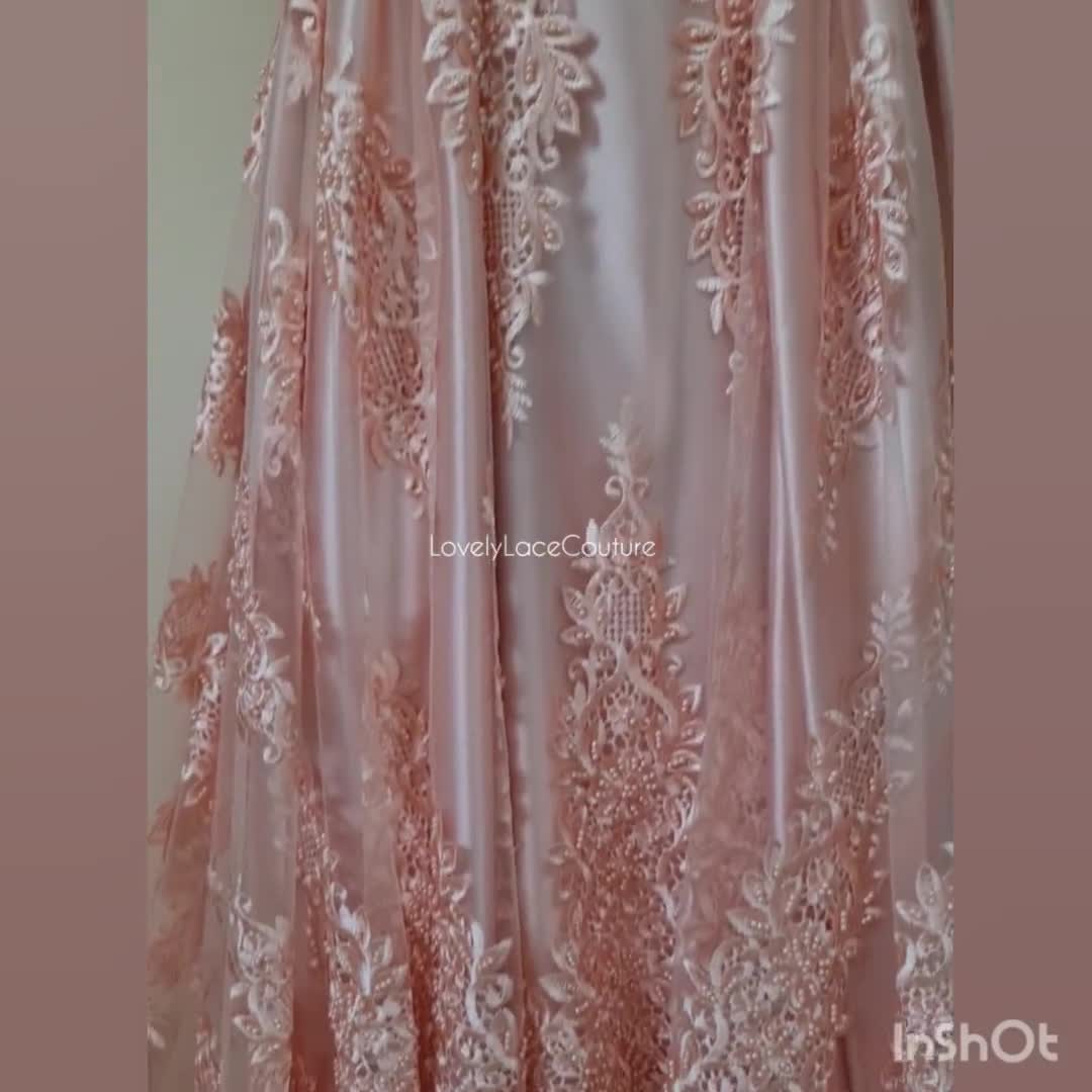 LL-1428, Beaded Bridal Lace Fabric, Peach Couture, Flower Ornament, Wedding Dress Lace LL-1428, Beaded Bridal Lace Fabric, Peach Couture, Flower Ornament, Wedding Dress Lace