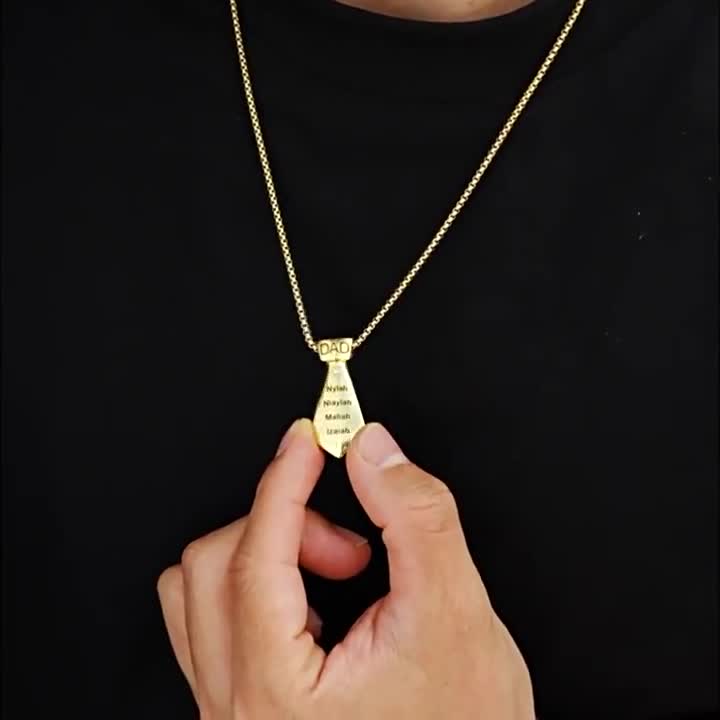 Custom Engraved Tie Necklace for Dad – Personalized Name Pendant