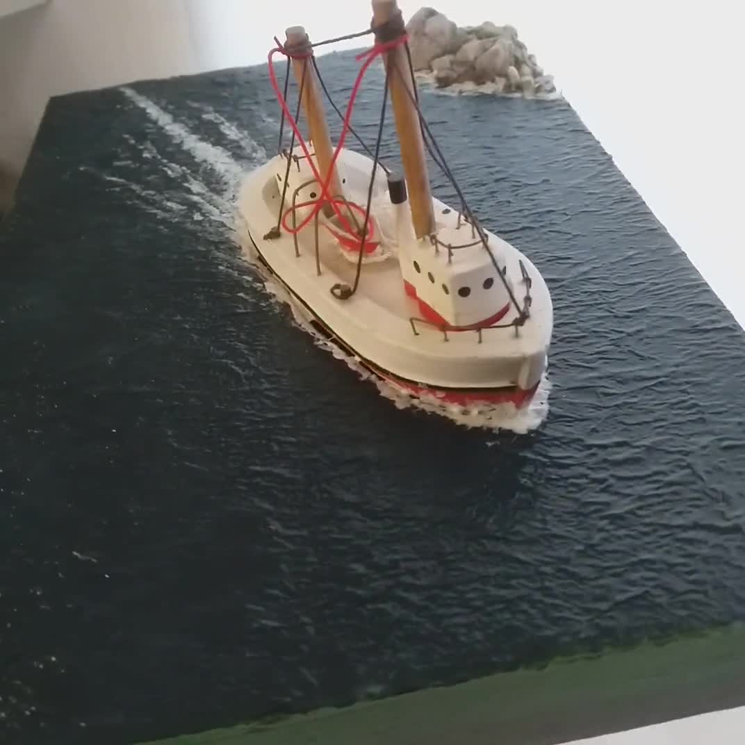 Model Fishing Boat on a Very Realistic Calm Sea Diorama Base of 30