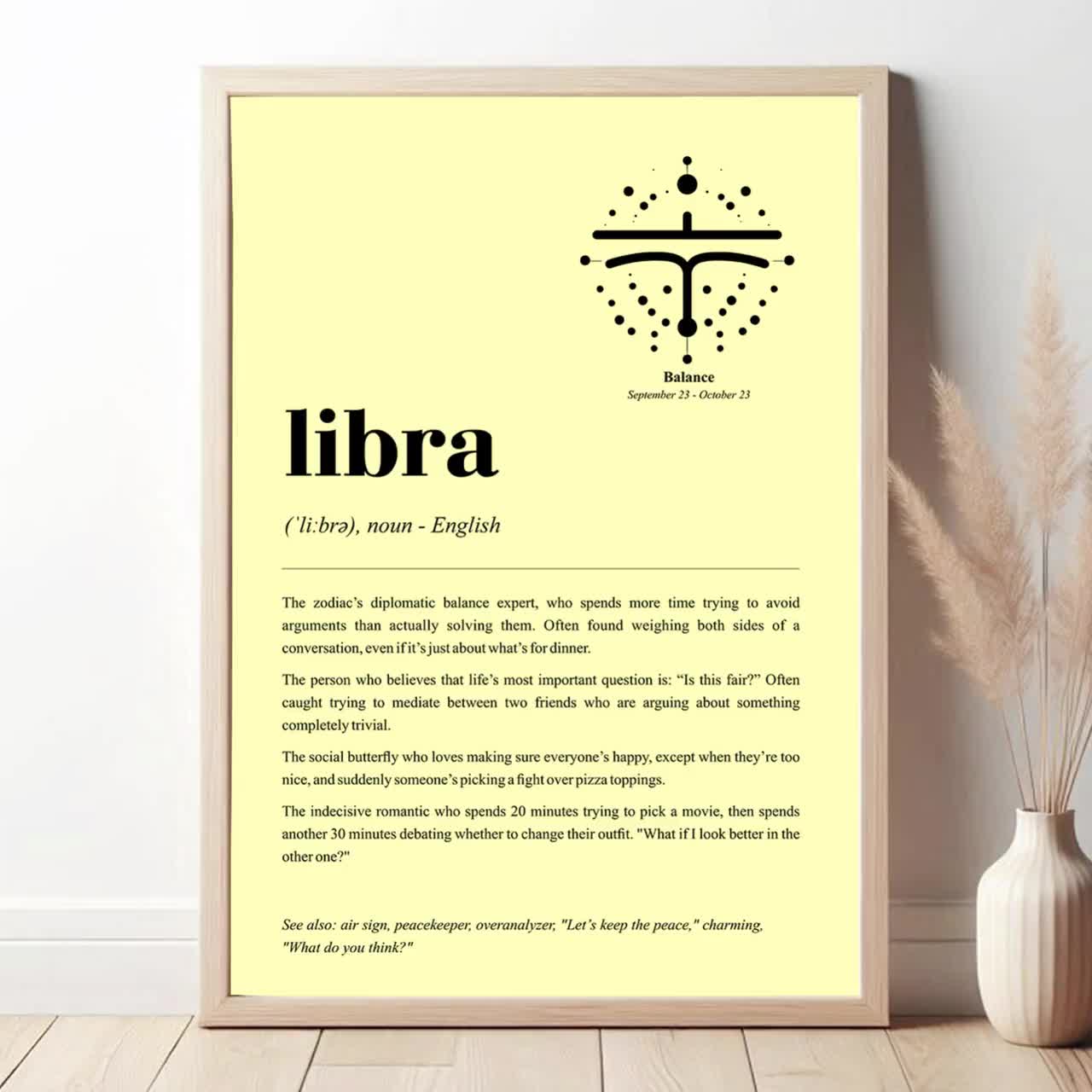 Libra Definition Print | Zodiac Decor | Birthday Gift | Zodiac