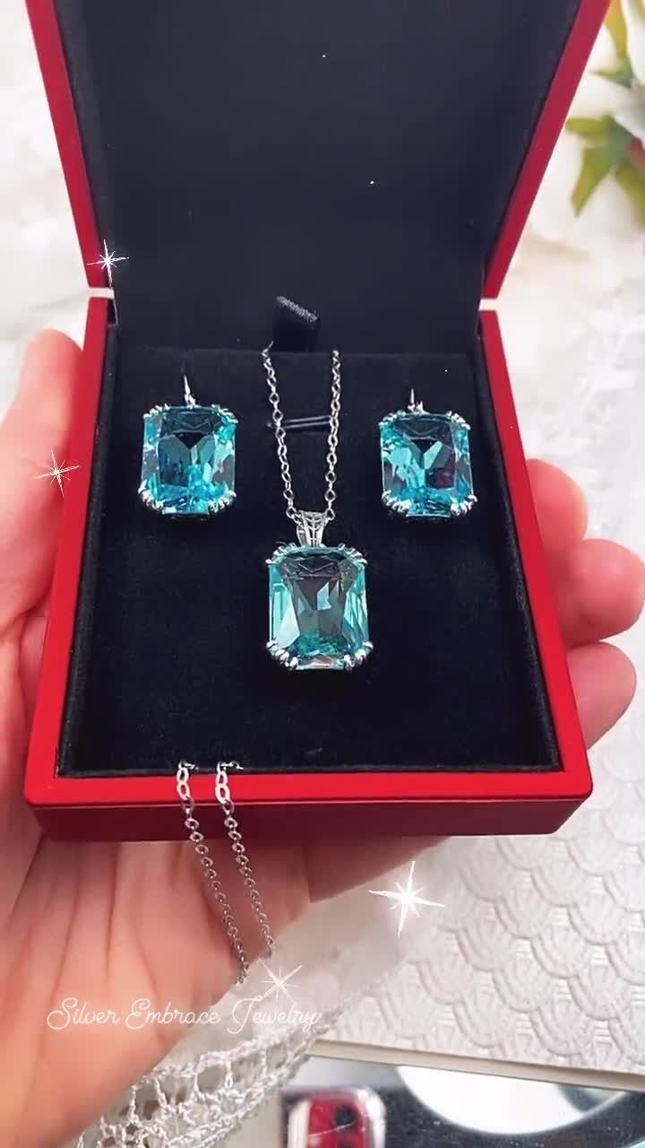 Aquamarine Pendant Necklace or Set 925 Sterling Silver Simulated Blue  Cushion Cut Gemstone Floral Leaf Filigree made to Order Design109 - Etsy