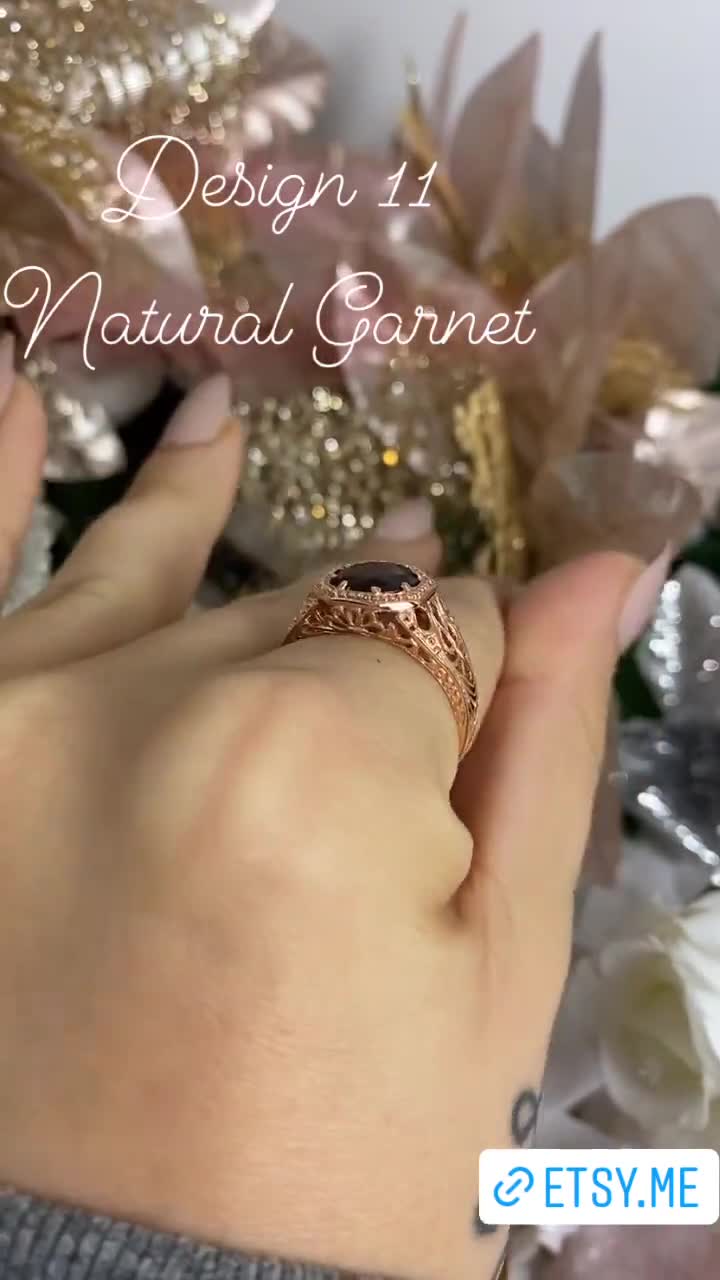 Natural Red Garnet Ring/ Rose Gold Plated Sterling Silver/ - Etsy in 2023 |  Red garnet ring, Gold bangles design, Garnet rings