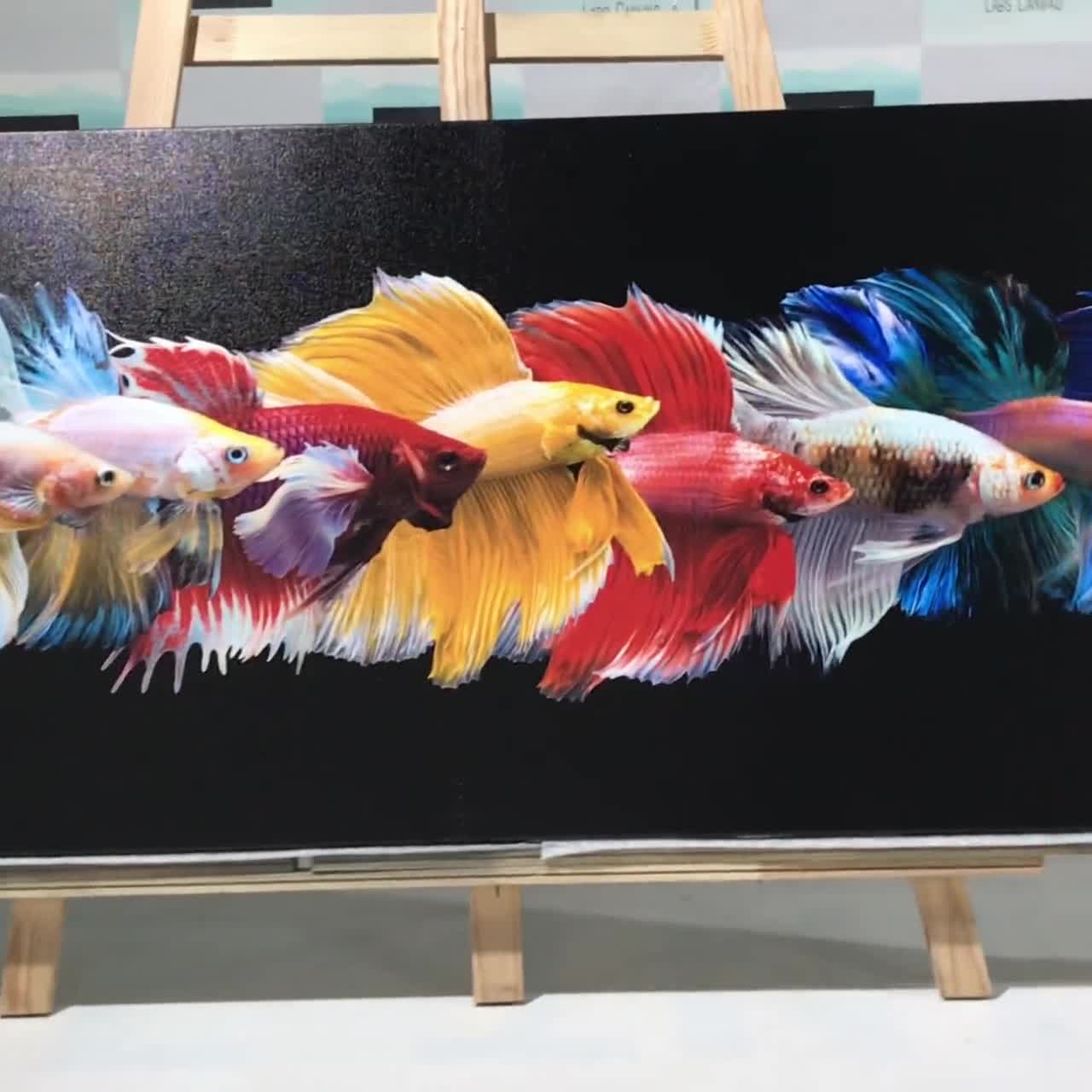 Red and Blue Betta Fish - Wrapped Canvas Painting Rosecliff Heights Size: 12 H x 12 W