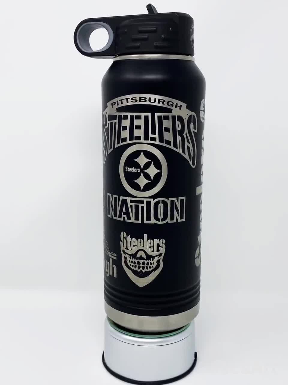 Steelers Custom 32oz Stainlrss Steel Water Bottle. 