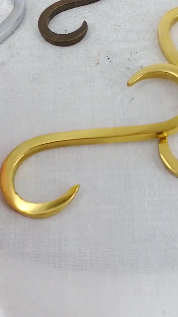 5 Solid Brass Kitchen s Hooks Solid Old Style Beach Hand Cast 3.1/2 Inches  8.5 Cm 7/8 Inch Opening Polished Aged Brass Pot Hang 