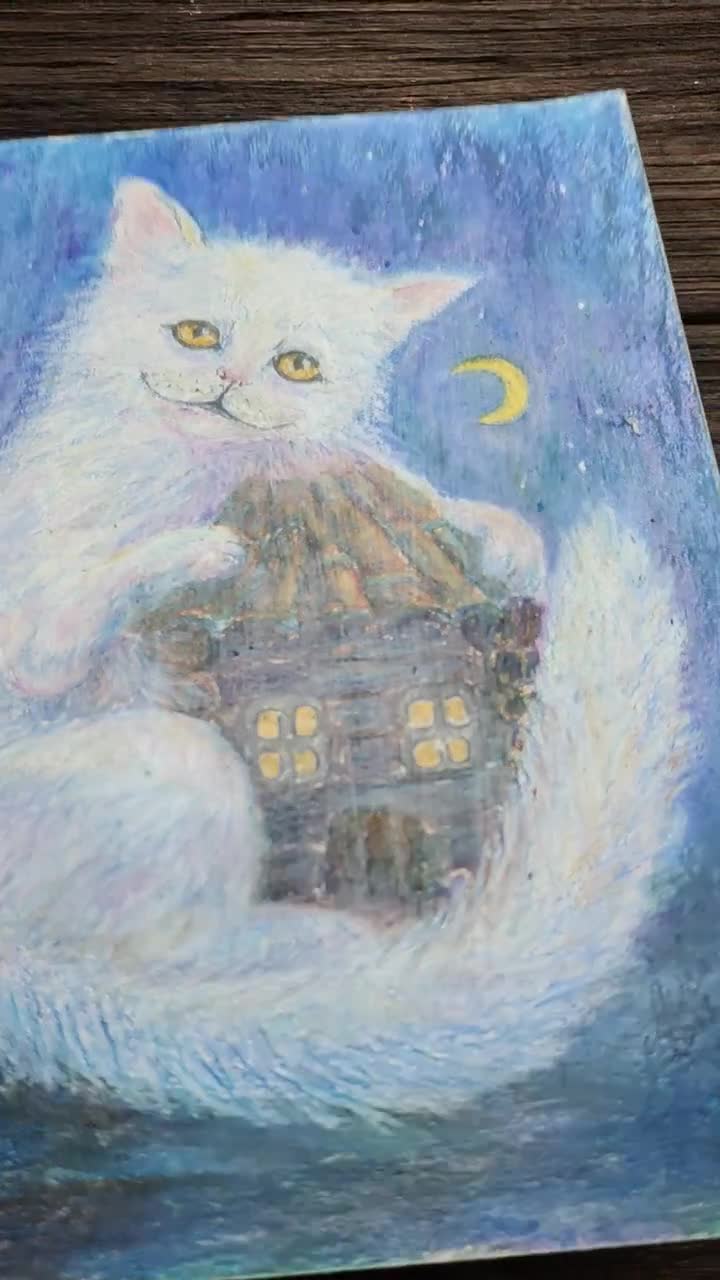 Cat online painting original watercolor fantasy bubble