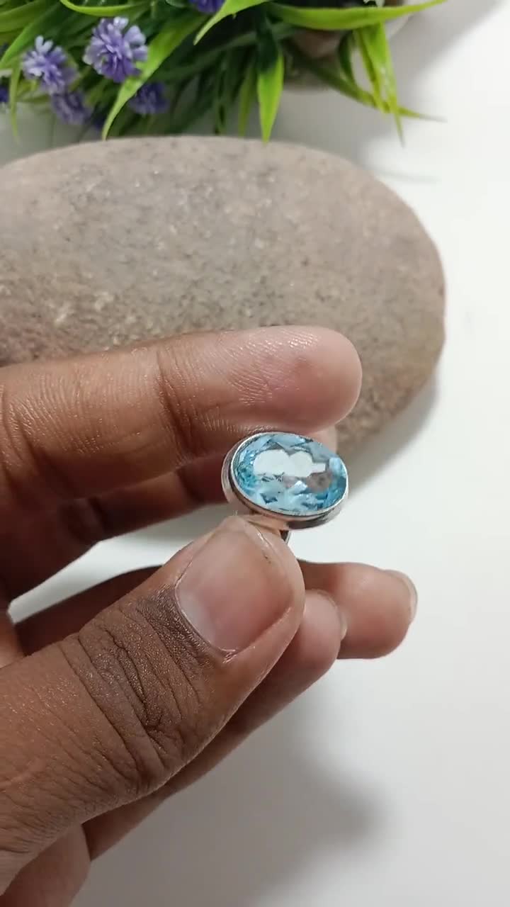 Anello In Pietra Preziosa Topazio Da Donna Oro Bianco 14K Rotondo 1,85 - Foto 6