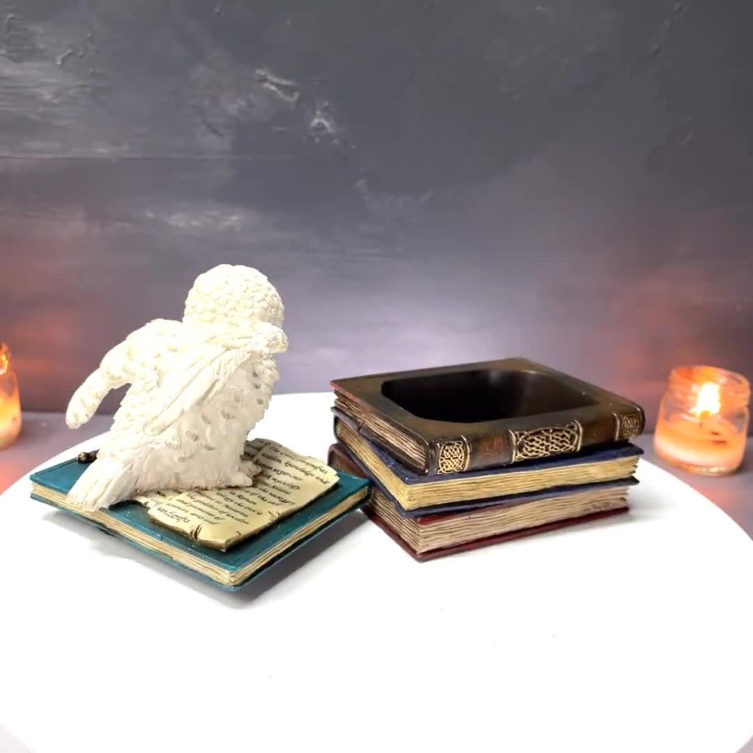 Snow Owl Flap Wings On Books Trinket Box, White Owl Figurine Statue, Owl on sale Decor