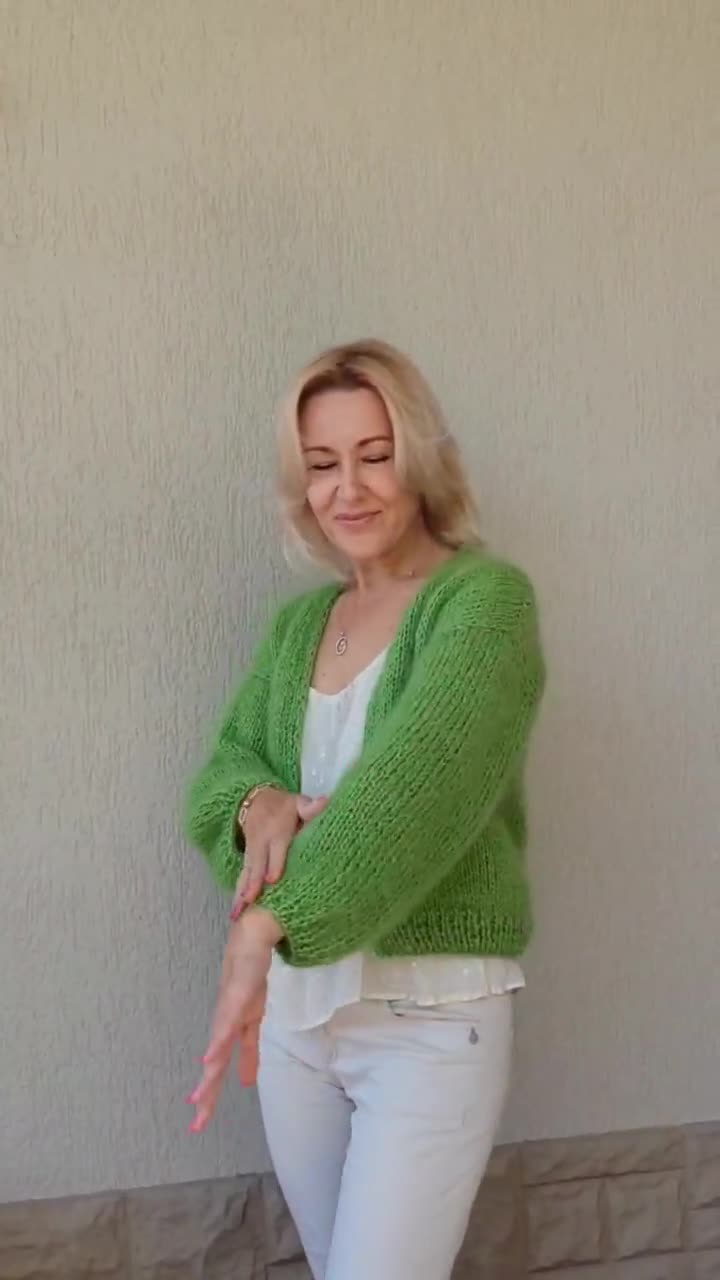 Crop Cardigan Fluffy Mohair, Open Front Cardigan, Loose Knit