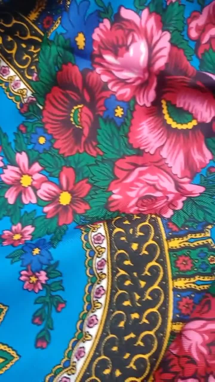 Large Colourful Flowers Scarf with a Teal Background . - luscious scarves