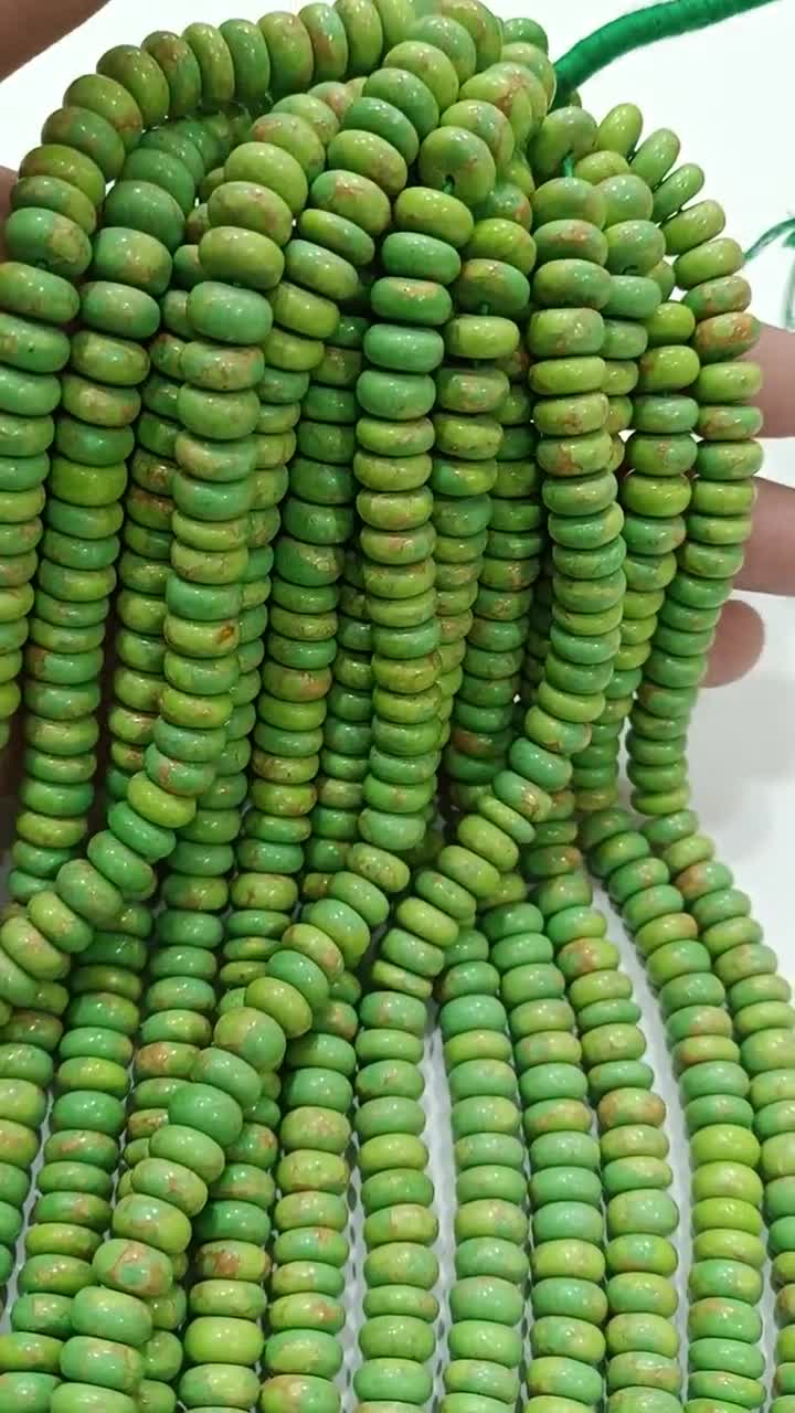 天然グリーン銅ターコイズロンデルプレーンスムース6mm＆8mm宝石ビーズ