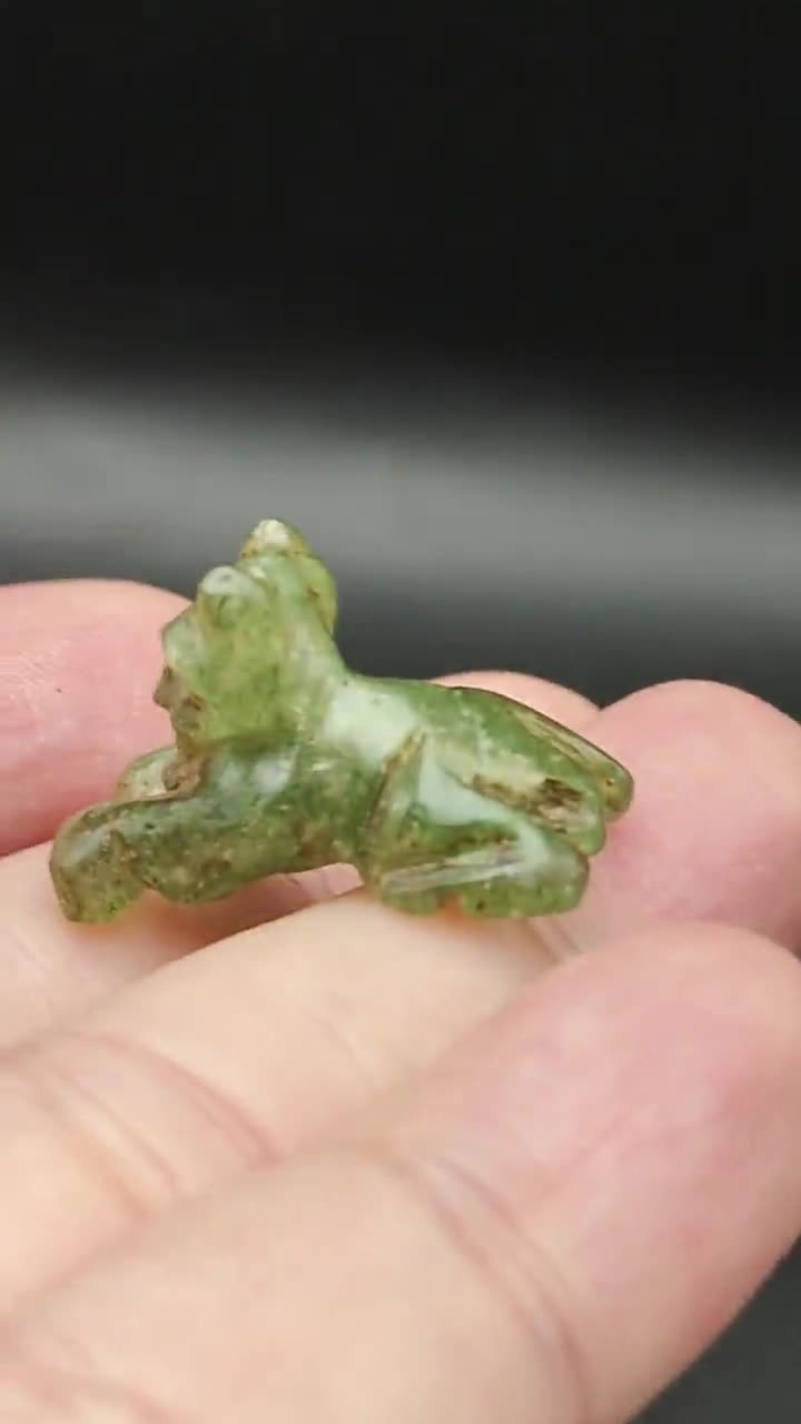 Ancient Egyptian Natural Jade SPHINX TIGER Hand Carved Bead