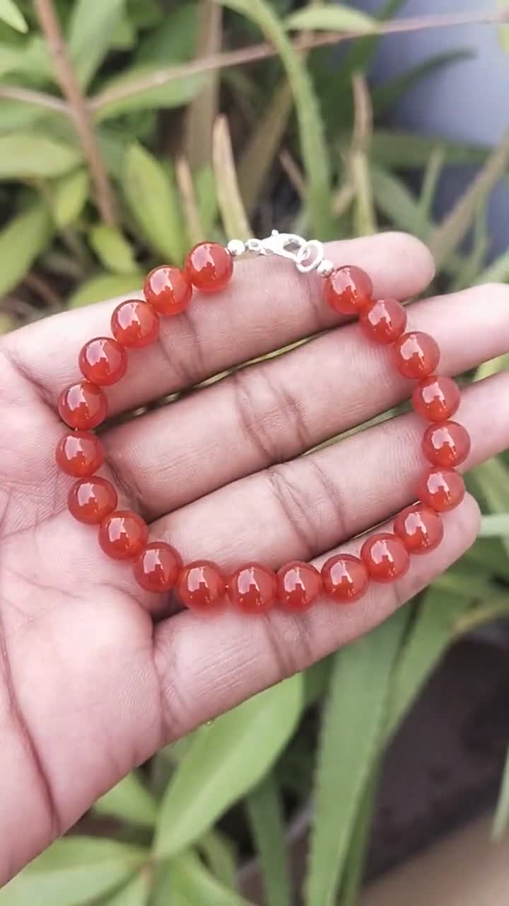 エッチドカーネリアン ブレスレット カレンシルバー、古代ビーズの