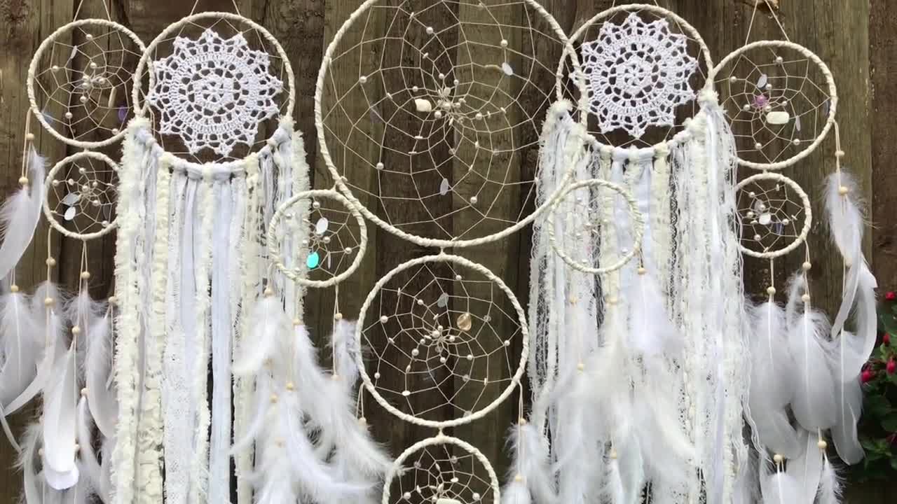 Dream Catcher Wall Hanging, White Dreamcatcher, Bohemian Dream Catcher,  Boho Dreamcatcher, Dream Catcher, Cat Dream Catcher, Kids Room Decor 