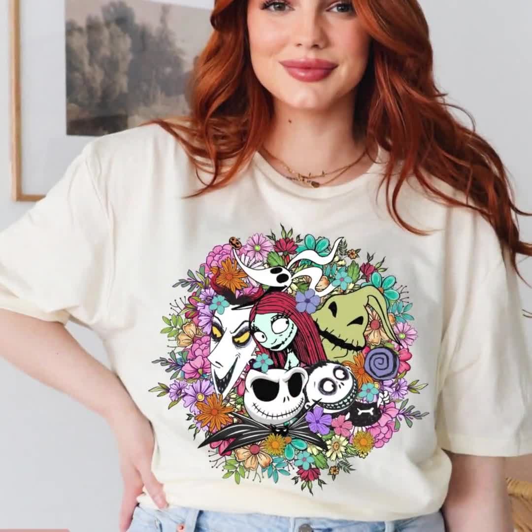 Floral The Nightmare Before Christmas Shirt, Disney Shirt, Jack Skellington, Sally, Oogie Boogie Shirt, Disney Movie T-shirt, Disney Gift video poster