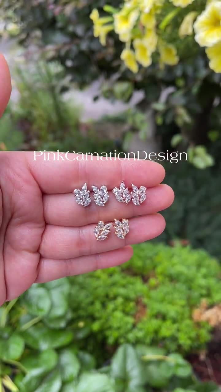 Crystal CZ Diamond Earrings Studs, Diamond Studs, Stud Earrings, Studs,  Gift For Her ,small leaf studs earrings