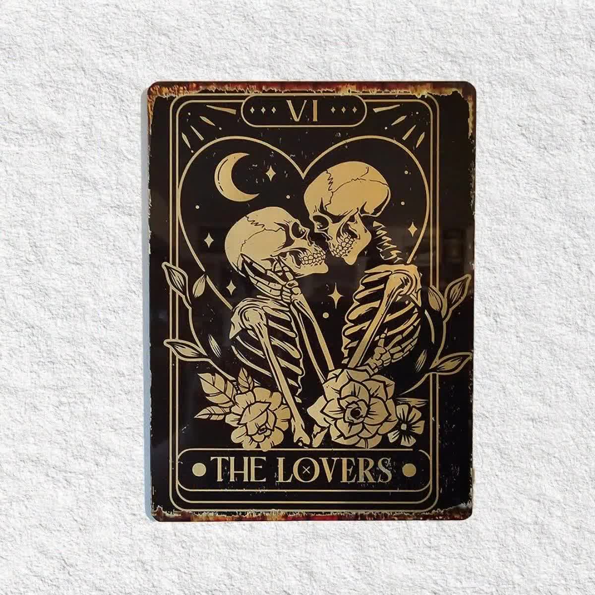 Gothic Tarot 'the Lovers' Metal Wall Art Sign: Unique Valentine's