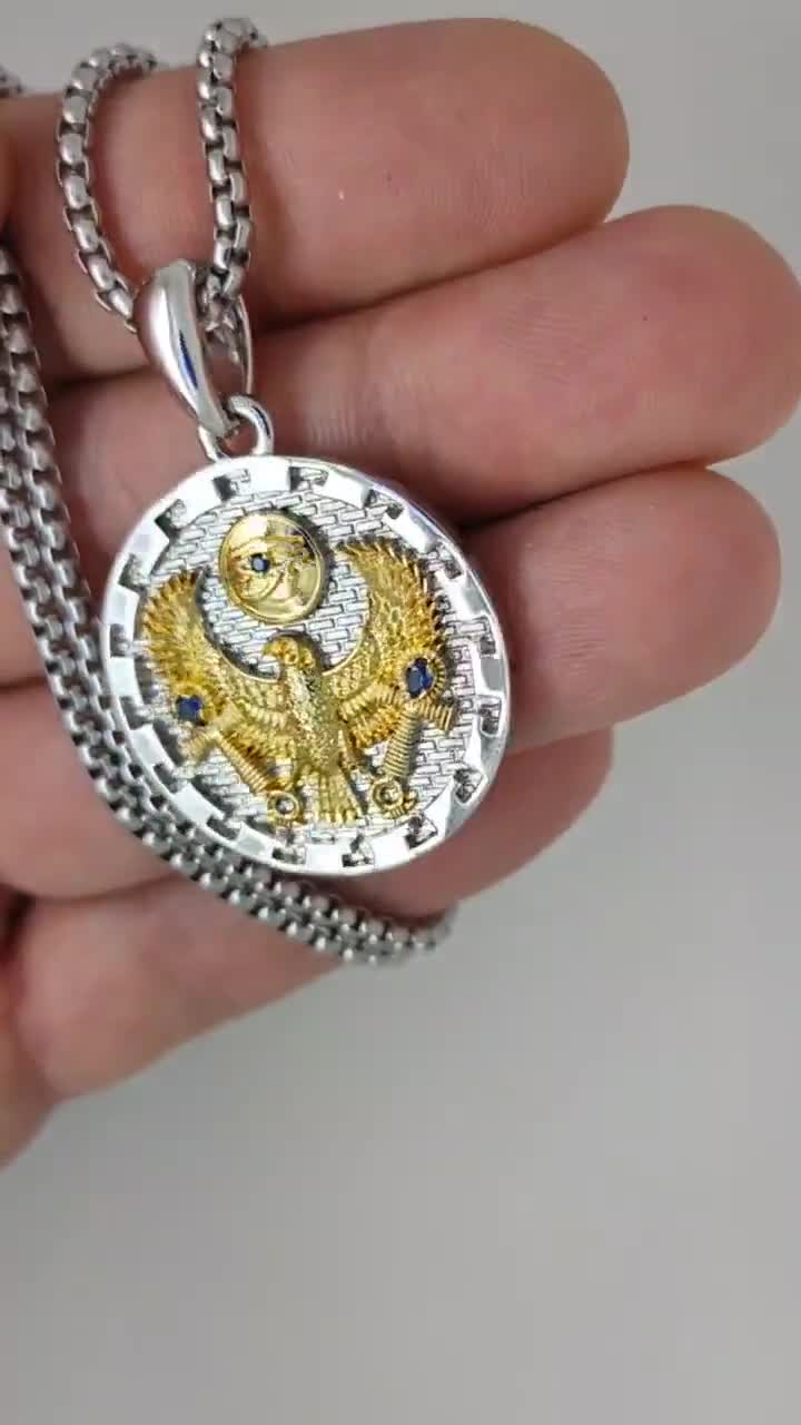 PikaLF Collana Uomo Aquila Egizia Horus – Ciondolo Vintage Punk Rock Con Catena 60 Cm, Acciaio Inox