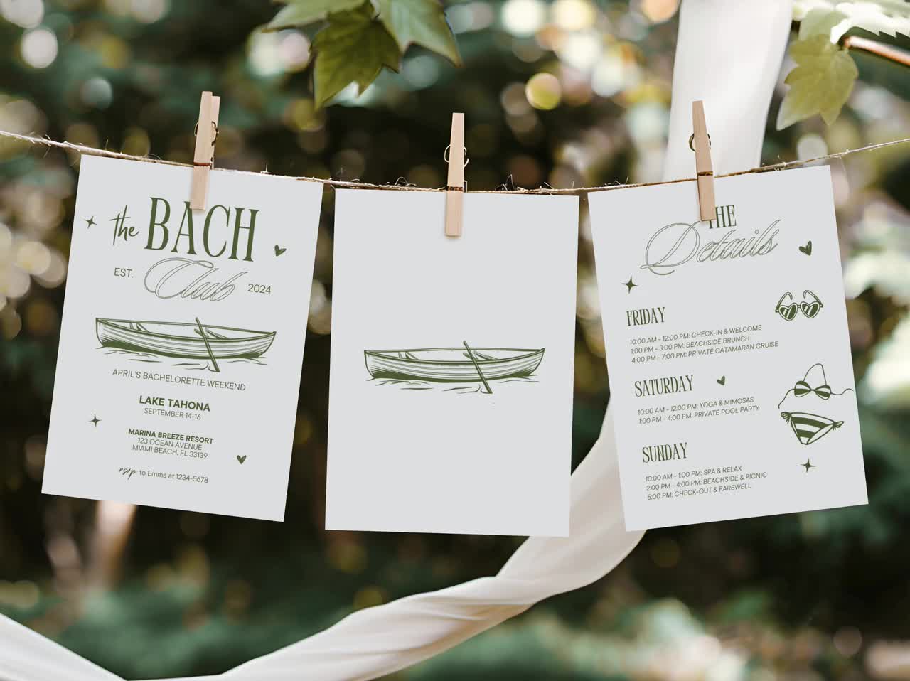 Editable Social Club Bachelorette Party Invitation and Itinerary
