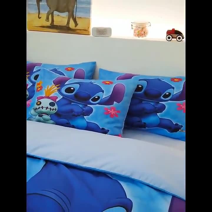 Juego de funda nórdica de Lilo y Stitch: ropa de cama con estampado personalizado video poster
