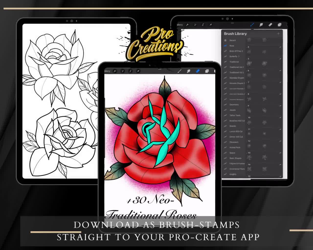 Neo Traditional Rose Tattoo Stencil