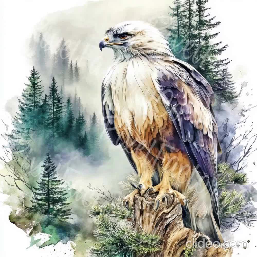 水彩画のワシのクリップアート：飛んでいる鳥のイラスト（デジタル