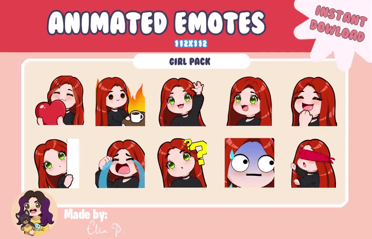 Animated Emote Girl Red Hair and Green Eyes Twitch Emotes / Youtube / Badge  / Emote / Twitch - Etsy