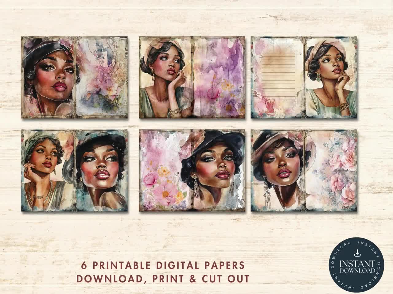 1920s Lady Art Deco Junk Journal 6 Papers 11x8.5 (JPG Digital