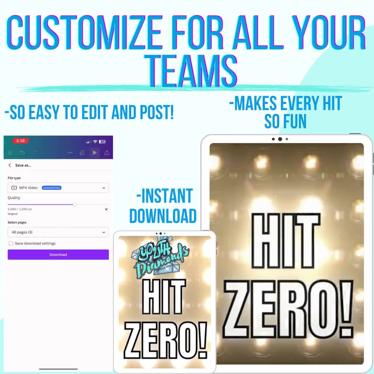 Hit Zero Video Template! Digital Cheer - Instant Download! Cheerleading  Team Templates- Cheerleader Coach Printable-Digital Cheerleading!